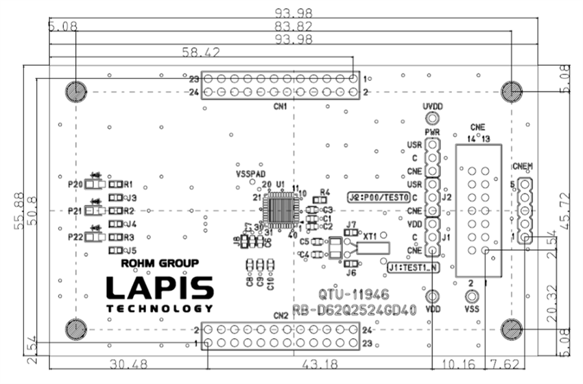 Mechanical Drawing - ROHM Semiconductor RB-D62Q2524GD40 Reference Board